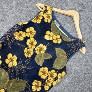 Tommy Bahama 100% Silk Navy & Yellow Floral Midi Dress Size 10